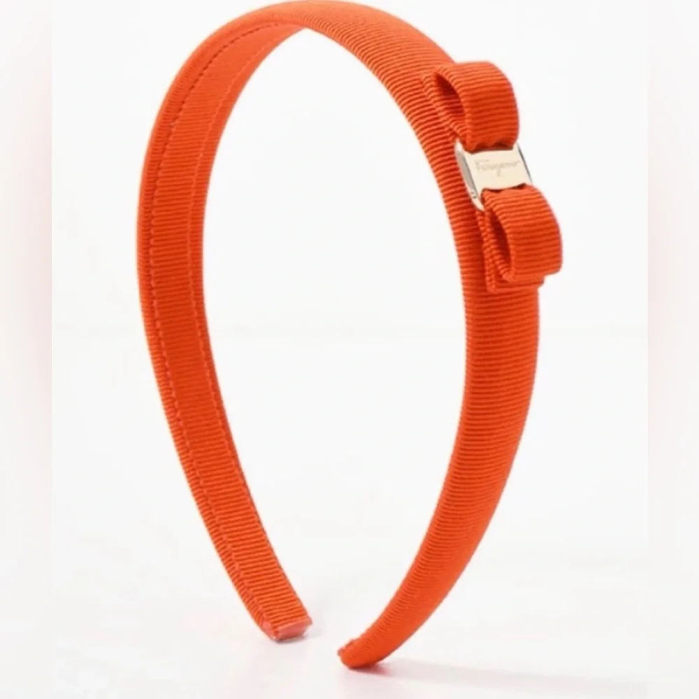 FERRAGAMO Vara Bow Grosgrain Headband in Vibrant Orange – With Original Box